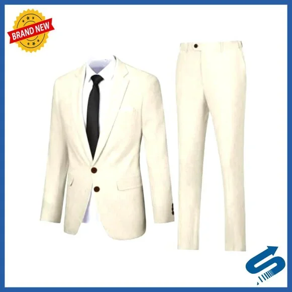 Men's Slim Fit Linen Blend Suit 2-Piece Set Formal Casual Wedding